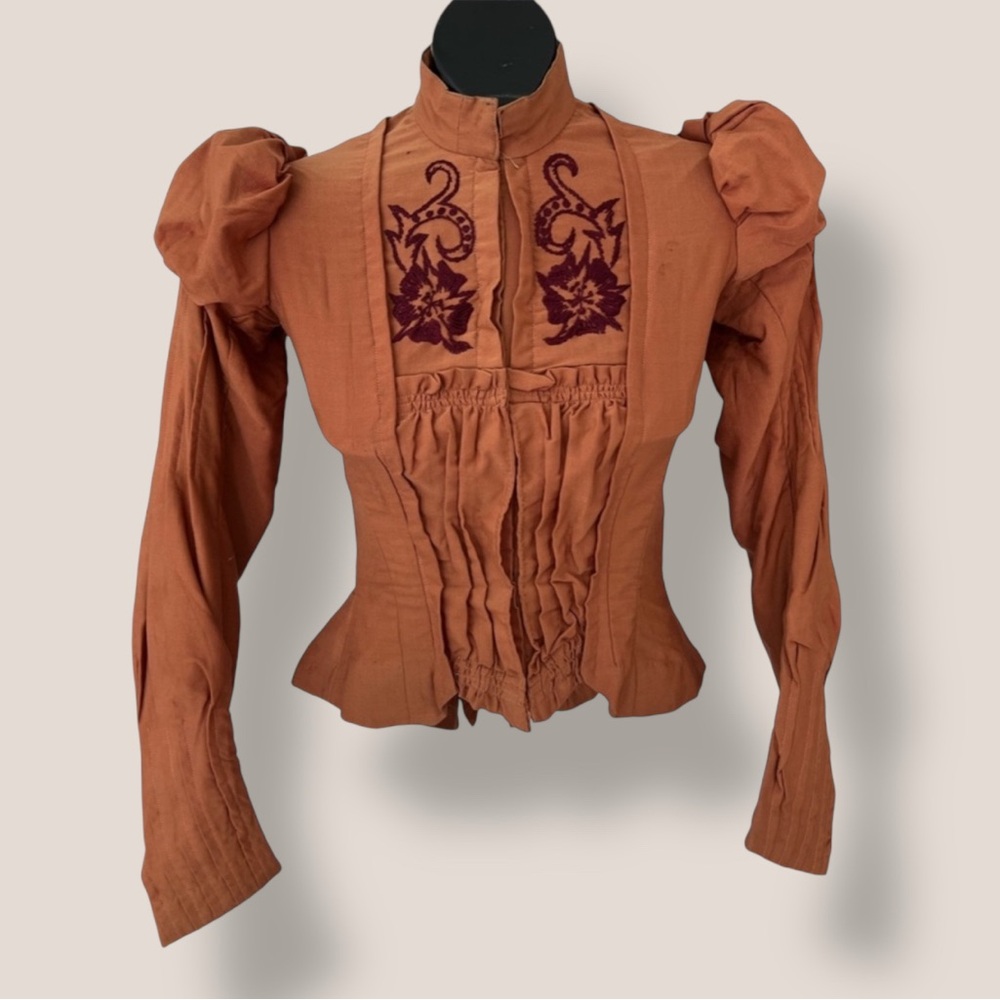 Antique c.1880s Late Victorian Cotton Bodice , Lined, Machine & Hand Sewn, XXS